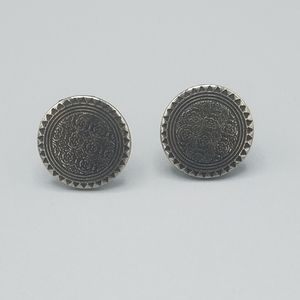 Handmade Antique Finish Round Silver Toned Studs